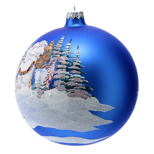 Christmas bauble in blue blown glass with decoupage landscape 150mm 3