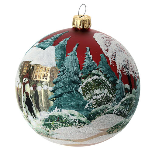 Christmas bauble in red blown glass with decoupage snowman 100mm 5