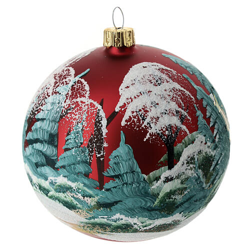 Christmas bauble in red blown glass with decoupage snowman 100mm 7