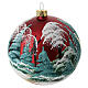 Christmas bauble in red blown glass with decoupage snowman 100mm s7