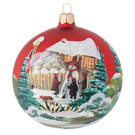 Bolas de Natal: Bola árvore vidro vermelho decoupagem boneco de neve 100 mm
