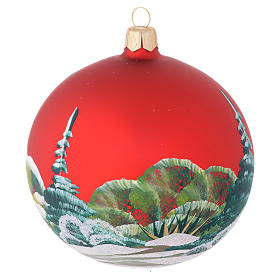 Bolas de Natal: Bola árvore vidro vermelho decoupagem boneco de neve 100 mm