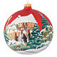 Christmas bauble in red blown glass with decoupage snowman 150mm s1
