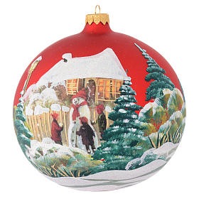 Bola para árvore vidro vermelho découpage boneco de neve 150 mm