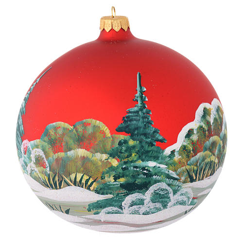 Christmas Bauble In Red Blown Glass With Decoupage Snowman 150mm Online Sales On Holyart Com