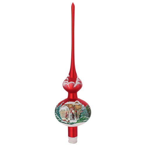 Puntale Albero vetro rosso decoupage pupazzo neve 1