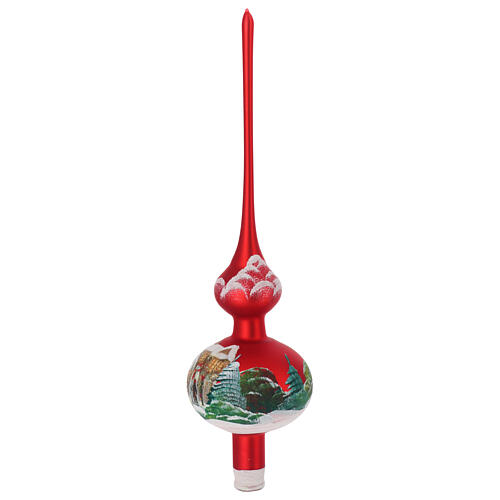 Christmas tree topper in red blown glass with decoupage snowman 3