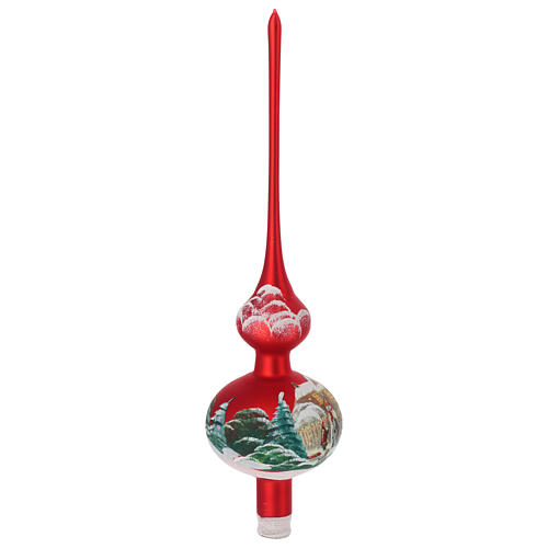 Christmas tree topper in red blown glass with decoupage snowman 4