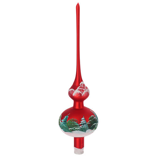 Christmas tree topper in red blown glass with decoupage snowman 5