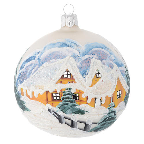 Christmas bauble in blown glass with decoupage winter landscape 100mm 1