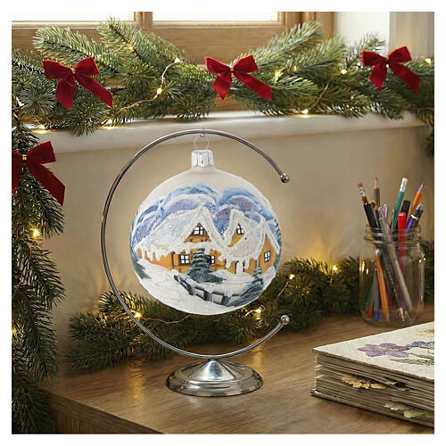 Adorno de Natal bola vidro paisagem decoupagem 100 mm 2