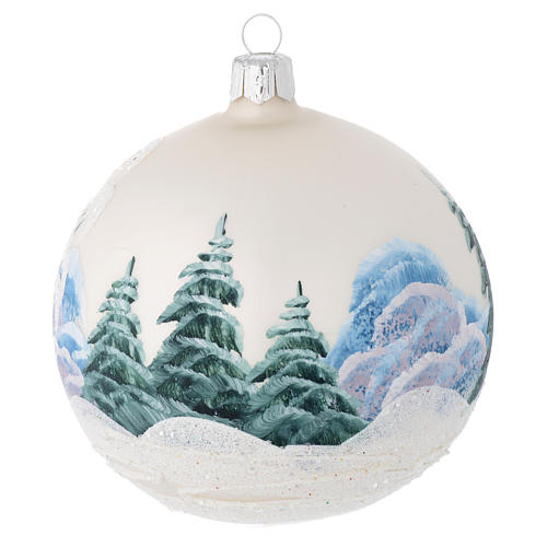 Christmas bauble in blown glass with decoupage winter landscape 100mm 2