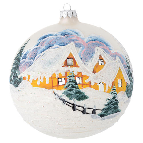Christmas bauble in blown pearl glass with decoupage winter landscape 150mm 1