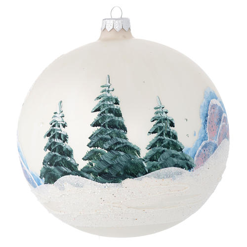 Christmas bauble in blown pearl glass with decoupage winter landscape 150mm 2