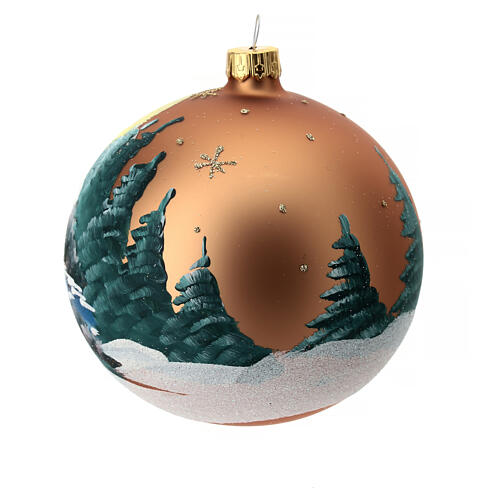 Christmas bauble in orange blown glass with decoupage landscape 100mm 5