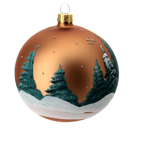 Christmas bauble in orange blown glass with decoupage landscape 100mm 8