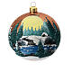 Christmas bauble in orange blown glass with decoupage landscape 100mm s2