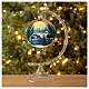 Christmas bauble in orange blown glass with decoupage landscape 100mm s3