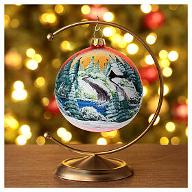 Bola de Navidad vidrio naranja con paisaje decoupage 100 mm
