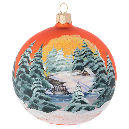 Bola de Navidad vidrio naranja con paisaje decoupage 100 mm 1