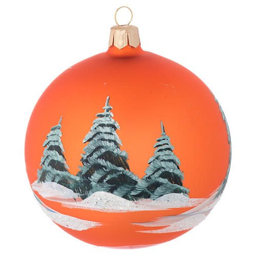 Bola de Navidad vidrio naranja con paisaje decoupage 100 mm 2