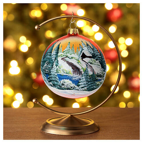 Bola de Navidad vidrio naranja con paisaje decoupage 100 mm 2