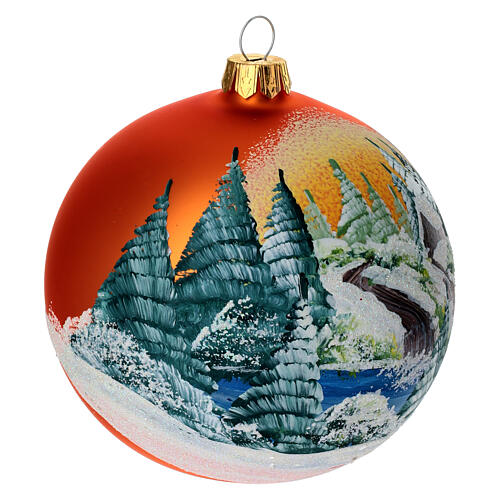 Bola de Navidad vidrio naranja con paisaje decoupage 100 mm 4