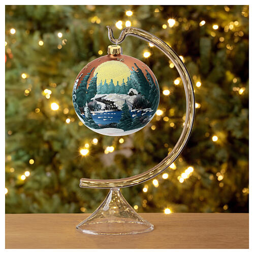 Boule sapin verre orange paysage découpage 100 mm 3