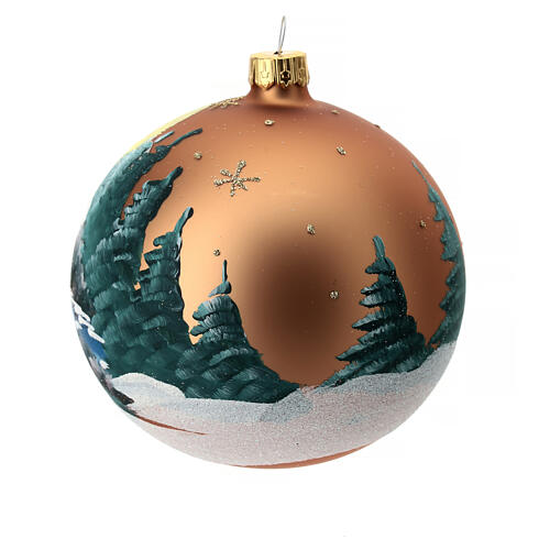 Boule sapin verre orange paysage découpage 100 mm 6