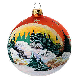 Pallina vetro arancione paesaggio decoupage 100 mm