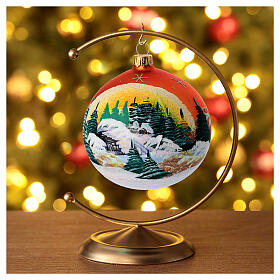 Pallina vetro arancione paesaggio decoupage 100 mm