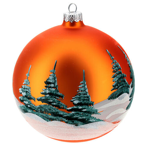 Christmas bauble in orange blown glass with decoupage landscape 150mm 5