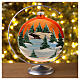 Christmas bauble in orange blown glass with decoupage landscape 150mm s2