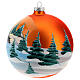 Christmas bauble in orange blown glass with decoupage landscape 150mm s3