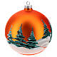 Christmas bauble in orange blown glass with decoupage landscape 150mm s5