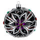 Christmas bauble in blown glass with floral silver and black decoration 100mm s1