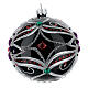 Christmas bauble in blown glass with floral silver and black decoration 100mm s3