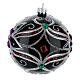Christmas bauble in blown glass with floral silver and black decoration 100mm s4