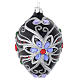Oval Christmas bauble in blown glass with floral silver and black decoration 130mm s1