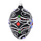 Oval Christmas bauble in blown glass with floral silver and black decoration 130mm s2