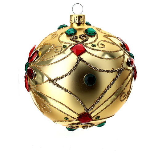 Bola de Navidad vidrio soplado decoración floral oro y rojo 100 mm 5