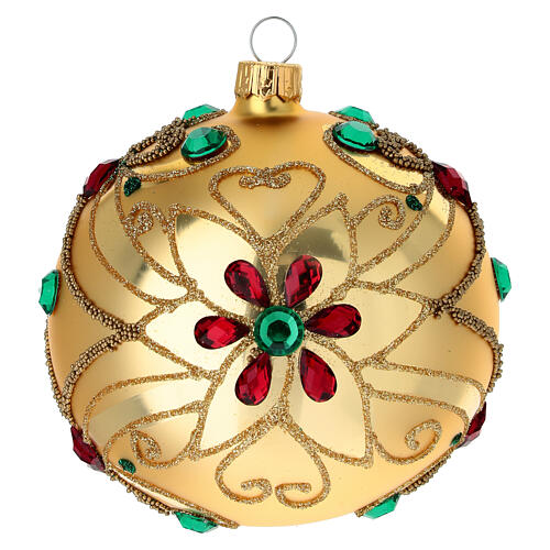 Bola de Navidad vidrio soplado decoración floral oro y rojo 100 mm 1