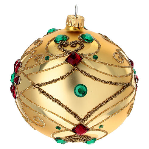 Bola de Navidad vidrio soplado decoración floral oro y rojo 100 mm 3