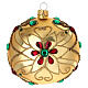 Bola Natal em vidro soprado decoro floral ouro e vermelho 100 mm s1