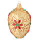 Bola Natal oval em vidro soprado decoro floral ouro e vermelho 130 mm s1