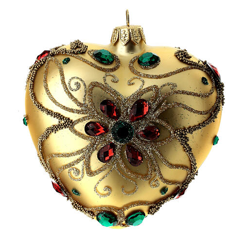 Bola de Navidad corazón de vidrio soplado oro decoración floral 100 mm 2