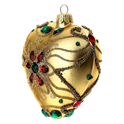 Bola de Navidad corazón de vidrio soplado oro decoración floral 100 mm 4