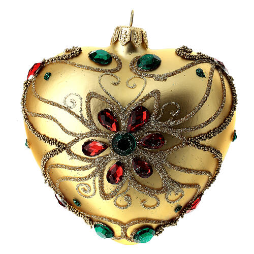 Bola de Navidad corazón de vidrio soplado oro decoración floral 100 mm 6