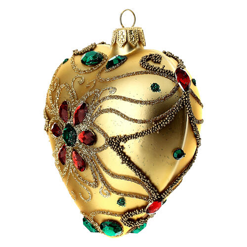 Bombka bożonarodzeniowa w kształcie serca  szkło koloru złotego dekoracje kwiatowe 100mm 3