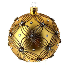 Christmas bauble in gold blown glass with decorations in relief 100mm